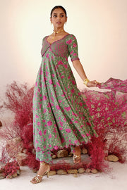 WOMEN'S GREEN CREPE HAANA ANARKALI KURTA