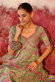 WOMEN'S GREEN CREPE HAANA ANARKALI KURTA