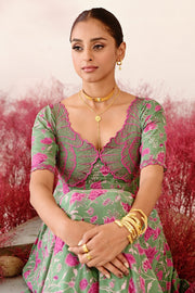 WOMEN'S GREEN CREPE HAANA ANARKALI KURTA