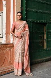 WOMEN'S MULTICOLOR CHANDERI JAL JHAROKHA SAREE SET
