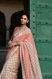 WOMEN'S MULTICOLOR CHANDERI JAL JHAROKHA SAREE SET