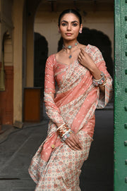 WOMEN'S MULTICOLOR CHANDERI JAL JHAROKHA SAREE SET