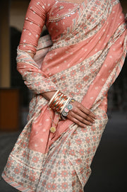 WOMEN'S MULTICOLOR CHANDERI JAL JHAROKHA SAREE SET