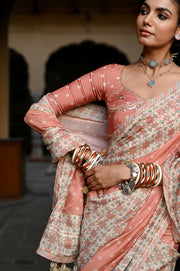 WOMEN'S MULTICOLOR CHANDERI JAL JHAROKHA SAREE SET