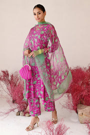 WOMEN'S GREEN AND MAGENTA CREPE & ORGANZA LEELA A-LINE KURTA SET
