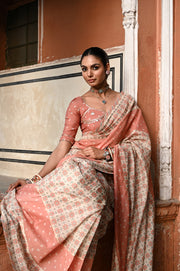 WOMEN'S MULTICOLOR CHANDERI JAL JHAROKHA SAREE SET