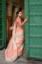 WOMEN'S MULTICOLOR CHANDERI JAL JHAROKHA SAREE SET