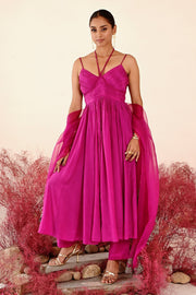 WOMEN'S MAGENTA CREPE & ORGANZA ZEENAT ANARKALI SET