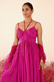 WOMEN'S MAGENTA CREPE & ORGANZA ZEENAT ANARKALI SET