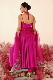 WOMEN'S MAGENTA CREPE & ORGANZA ZEENAT ANARKALI SET