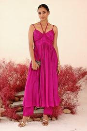 WOMEN'S MAGENTA CREPE & ORGANZA ZEENAT ANARKALI SET