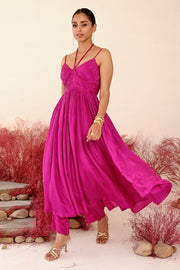 WOMEN'S MAGENTA CREPE & ORGANZA ZEENAT ANARKALI SET