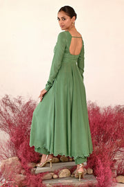 WOMEN'S GREEN CREPE & ORGANZA MANOHARI ANARKALI SET