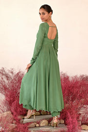 WOMEN'S GREEN CREPE MANOHARI ANARKALI KURTA
