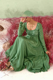 WOMEN'S GREEN CREPE MANOHARI ANARKALI KURTA