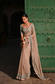 WOMEN'S MULTICOLOR CHIFFON SAREE SET