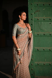 WOMEN'S MULTICOLOR CHIFFON SAREE SET