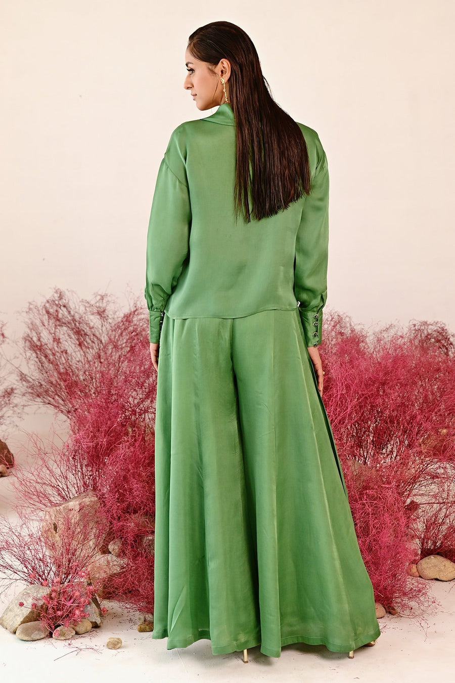 WOMEN'S GREEN SATIN ORGANZA MUSAFIRR CO-ORD SET