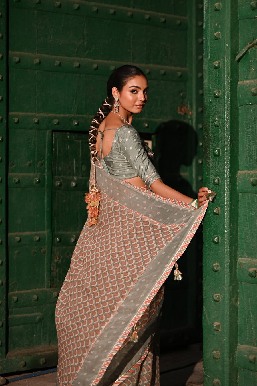 WOMEN'S MULTICOLOR CHIFFON SAREE SET