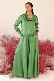 WOMEN'S GREEN SATIN ORGANZA MUSAFIRR CO-ORD SET