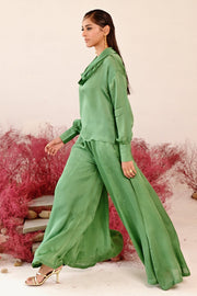 WOMEN'S GREEN SATIN ORGANZA MUSAFIRR CO-ORD SET