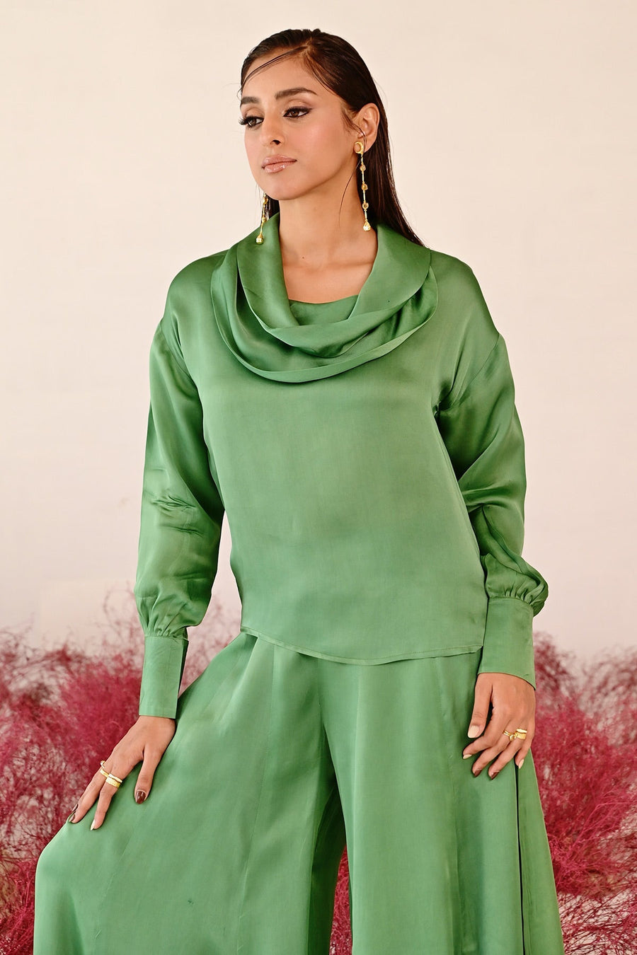 WOMEN'S GREEN SATIN ORGANZA MUSAFIRR CO-ORD SET