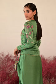 WOMEN'S GREEN SATIN ORGANZA ZARINA CO-ORD SET