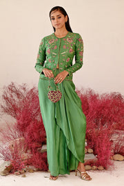 WOMEN'S GREEN SATIN ORGANZA ZARINA CO-ORD SET