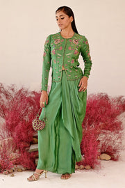 WOMEN'S GREEN SATIN ORGANZA ZARINA CO-ORD SET