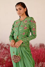 WOMEN'S GREEN SATIN ORGANZA ZARINA CO-ORD SET