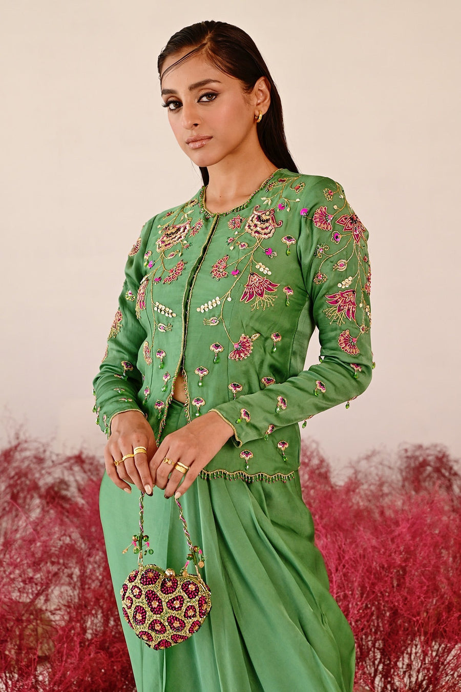 WOMEN'S GREEN SATIN ORGANZA ZARINA CO-ORD SET