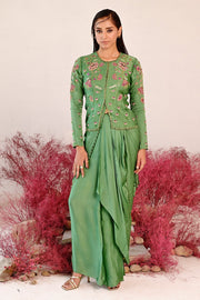 WOMEN'S GREEN SATIN ORGANZA ZARINA CO-ORD SET