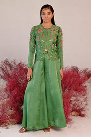WOMEN'S GREEN SATIN ORGANZA SARANGZ CO-ORD SET
