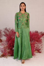 WOMEN'S GREEN SATIN ORGANZA SARANGZ CO-ORD SET