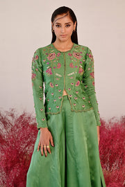 WOMEN'S GREEN SATIN ORGANZA SARANGZ CO-ORD SET