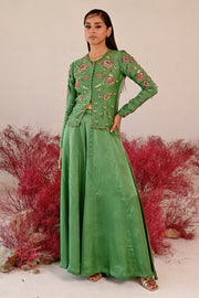 WOMEN'S GREEN SATIN ORGANZA SARANGZ CO-ORD SET
