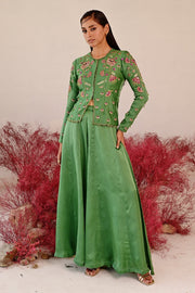 WOMEN'S GREEN SATIN ORGANZA SARANGZ CO-ORD SET