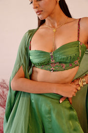 WOMEN'S GREEN SATIN ORGANZA SUTRA BLOUSE