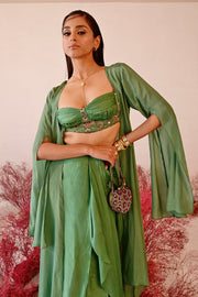 WOMEN'S GREEN SATIN ORGANZA SUTRA BLOUSE