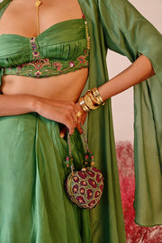 WOMEN'S GREEN CREPE & SATIN ORGANZA REHANA CHOGA SET
