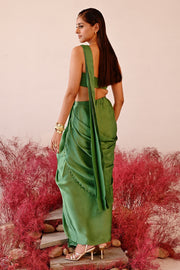 WOMEN'S GREEN SATIN & ORGANZA CALISTA DHOTI SAREE SET