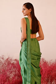 WOMEN'S GREEN SATIN & ORGANZA CALISTA DHOTI SAREE SET
