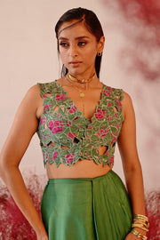 WOMEN'S GREEN CREPE JHAROKHA COAT