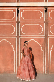 WOMEN'S ORANGE CHANDERI HAWA MAHAL LEHENGA SET