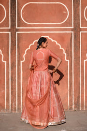 WOMEN'S ORANGE CHANDERI HAWA MAHAL LEHENGA SET