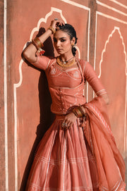 WOMEN'S ORANGE CHANDERI HAWA MAHAL LEHENGA SET