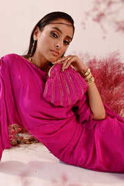 WOMEN'S MAGENTA METAL FRAME & CREPE SUFI POTLI BAG