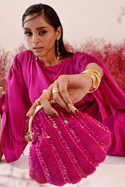 WOMEN'S MAGENTA METAL FRAME & CREPE SUFI POTLI BAG