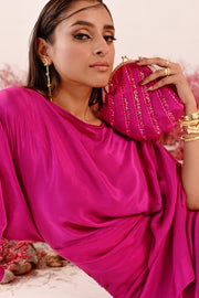 WOMEN'S MAGENTA METAL FRAME & CREPE SUFI POTLI BAG