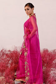 WOMEN'S MAGENTA CREPE & ORGANZA DASTAAN SAREE WITH BLOUSE